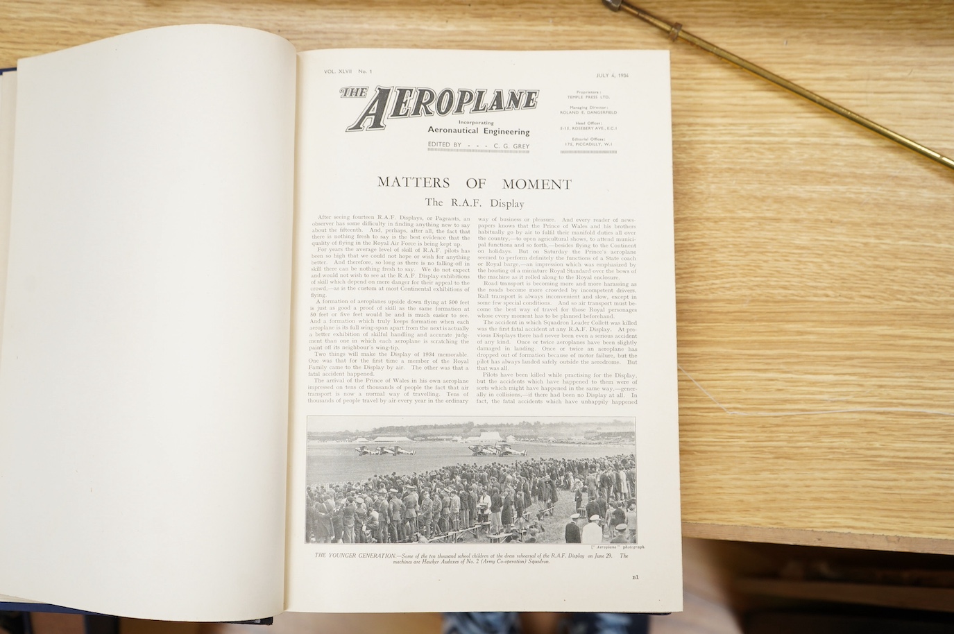 The Aeroplane magazine (Incorporating Aeronautical Engineering), seven bound half yearly volumes from January 1932 to June 1937. Condition - fair to good.